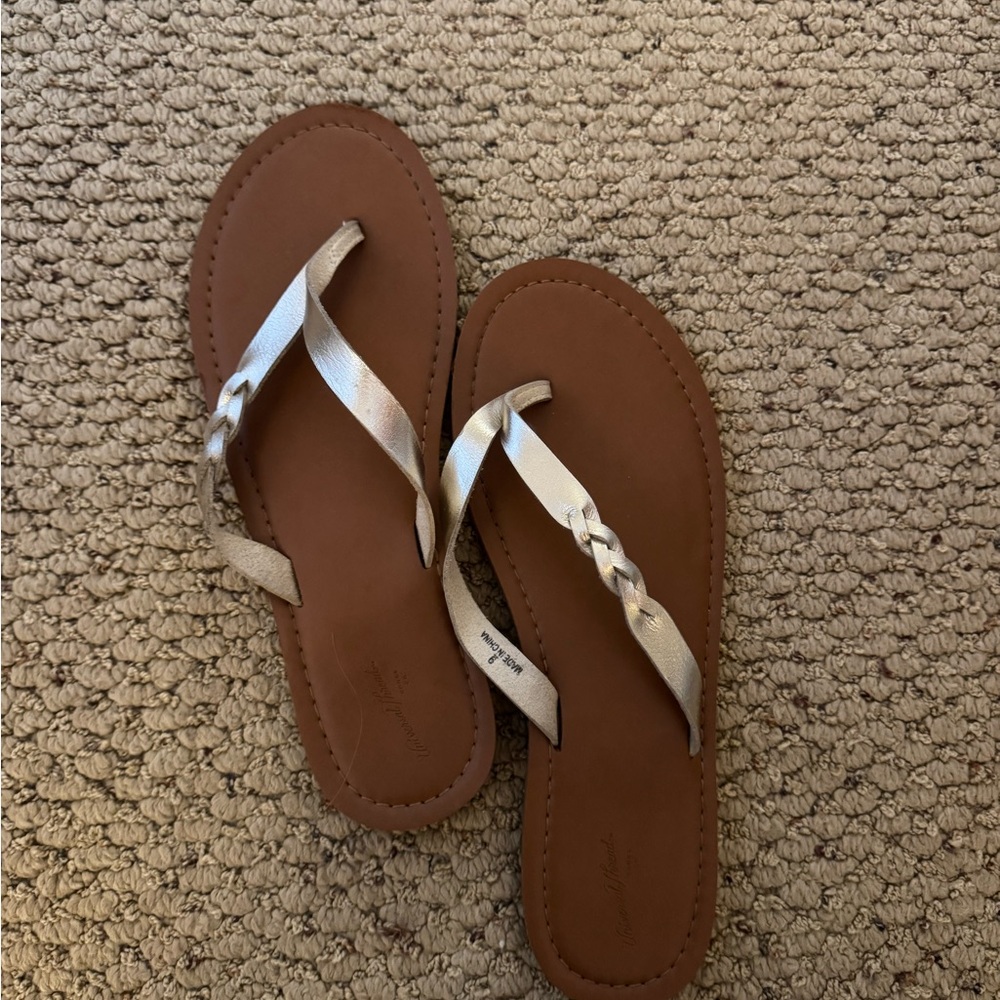 Women's Brown and Silver Sandals- Size 9